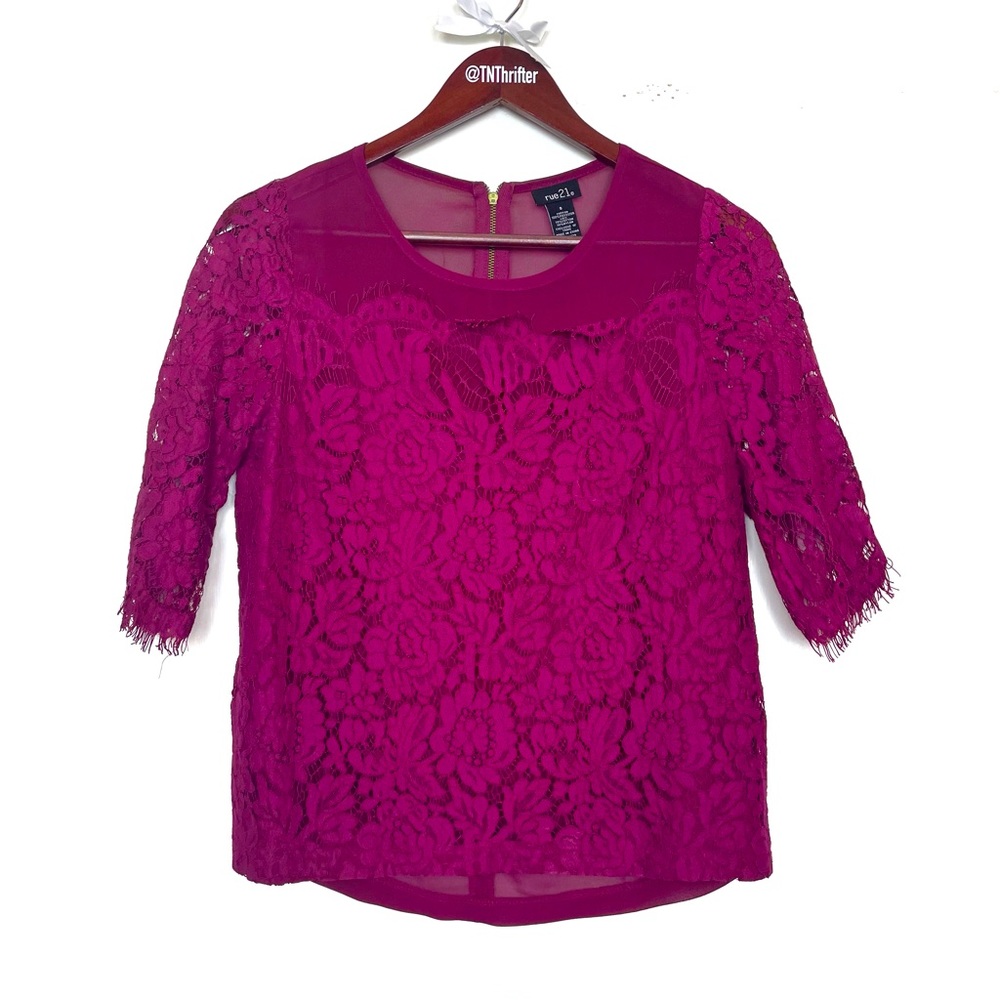 Rue 21 Women’s Lave Front Eyelash Style Chiffon Blouse Sz Small Maroon Girly Y2K